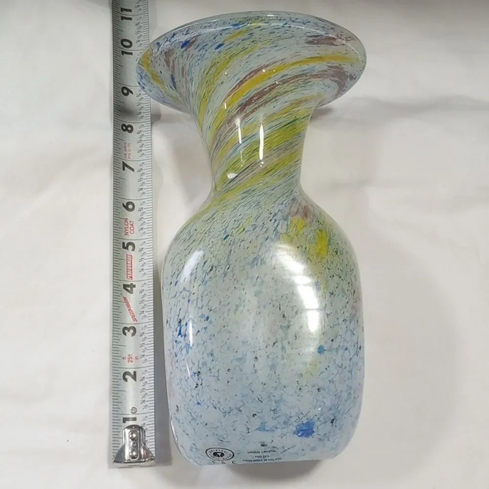 Vintage F + C Heavy Crystal Green and Blue Swirl Vase